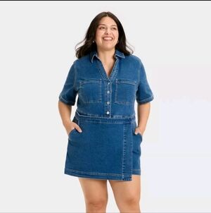 Women's Denim Skortalls - Ava & Viv Medium Wash XXL